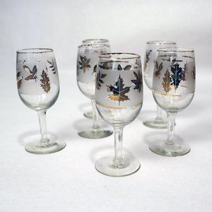 MCM 1970s Stemmed Cocktail Glasses  with Gold Leaves